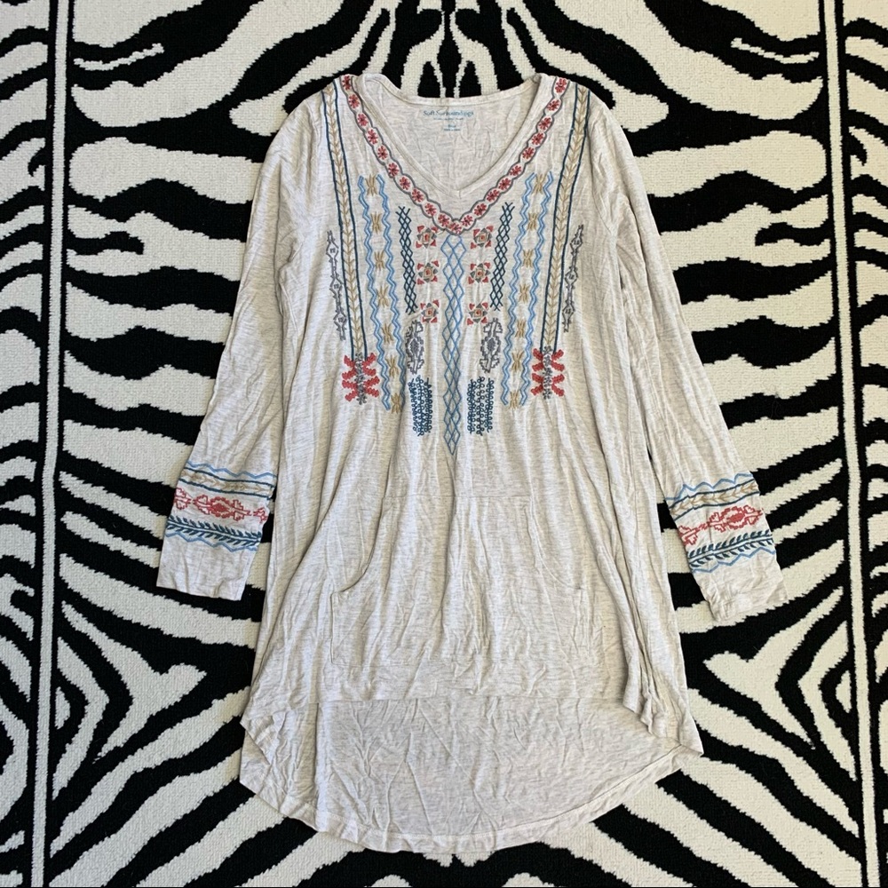 Soft Surroundings Heathered Jersey Knit Embroidered Tunic Top Size Small - Picture 3 of 12